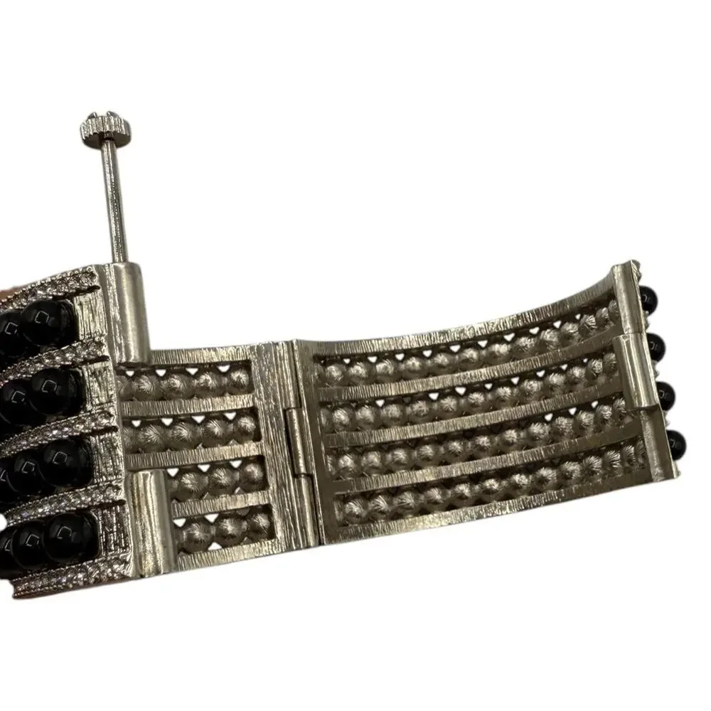 Chanel Multi Strand Bead and Crystal Silver Cuff